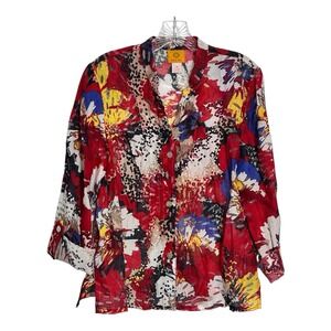 Ruby‎ Rd Womens Floral Print Button Front Blouse Shirt Top Size 10 Red Multi